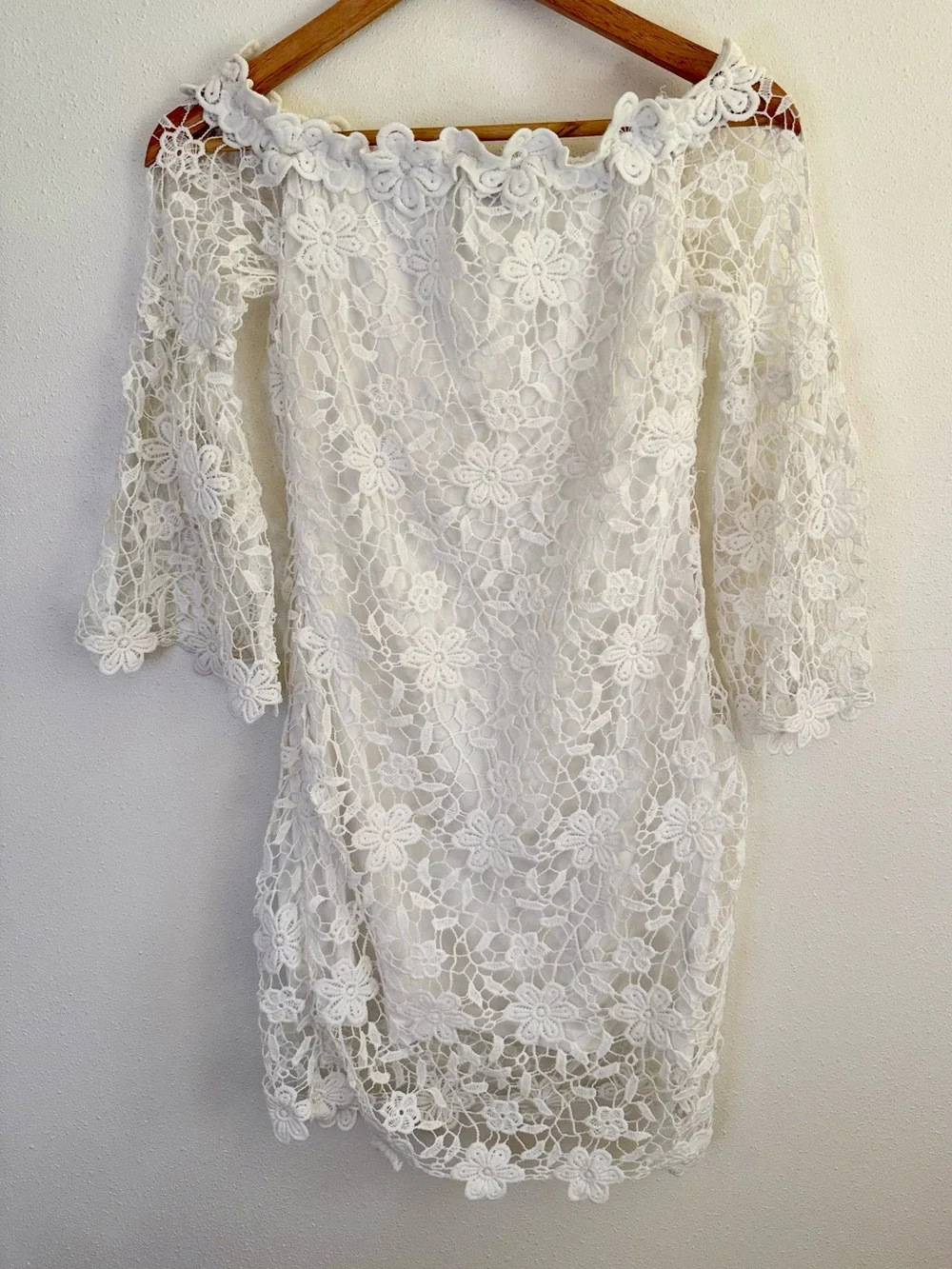 Auxo Collection White Lace Off Shoulder Dress Bell Sleeve Mini S - Picture 11 of 13